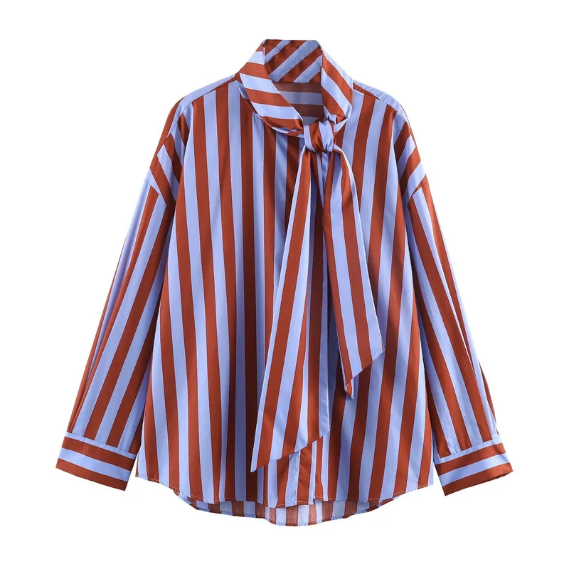 Damen Gestreifte Bluse mit Schleifenkragen und Oversize-Schnitt Drune