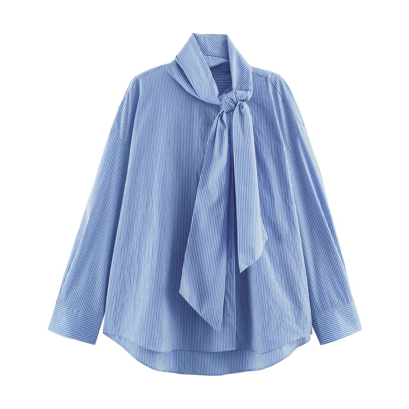 Damen Gestreifte Bluse mit Schleifenkragen und Oversize-Schnitt Drune