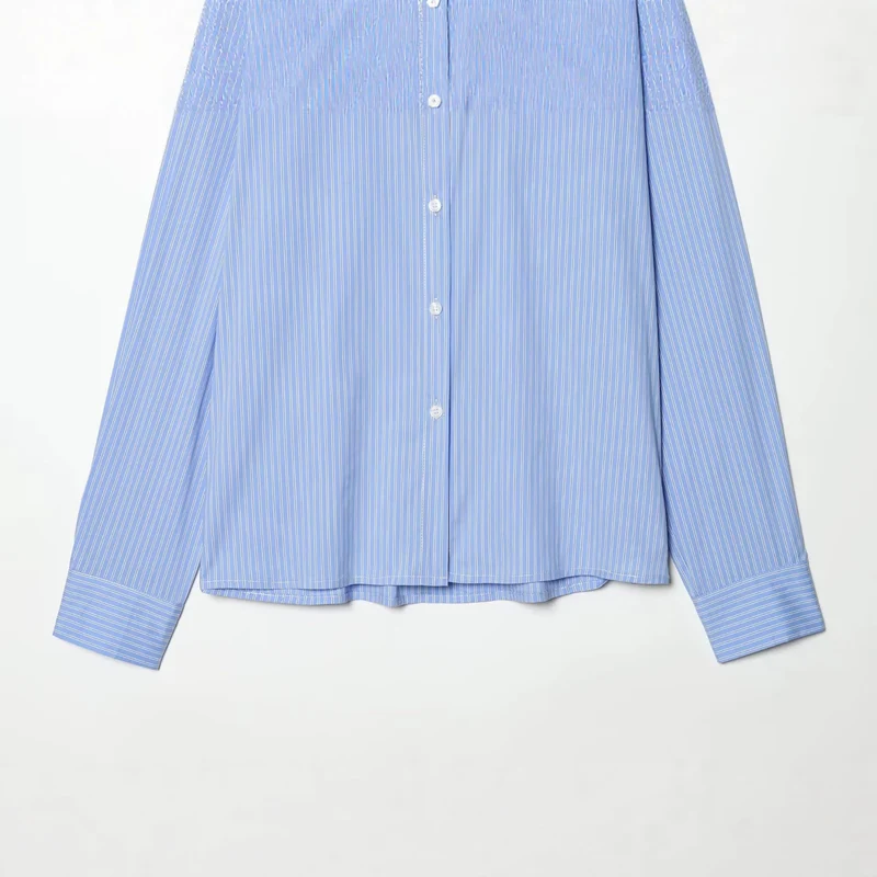 Damen Gestreifte Bluse mit Rüschenkragen und Oversize-Schnitt Drune