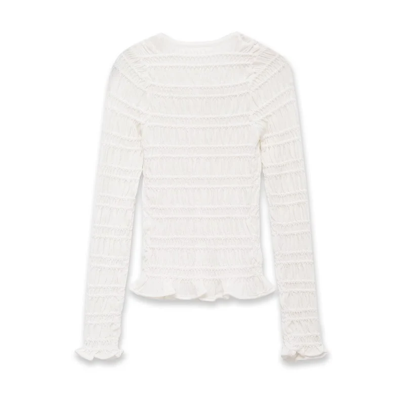 Damen Gesmoktes Feinstrick-Cardigan mit Rüschenabschluss und Knopfleiste Drune