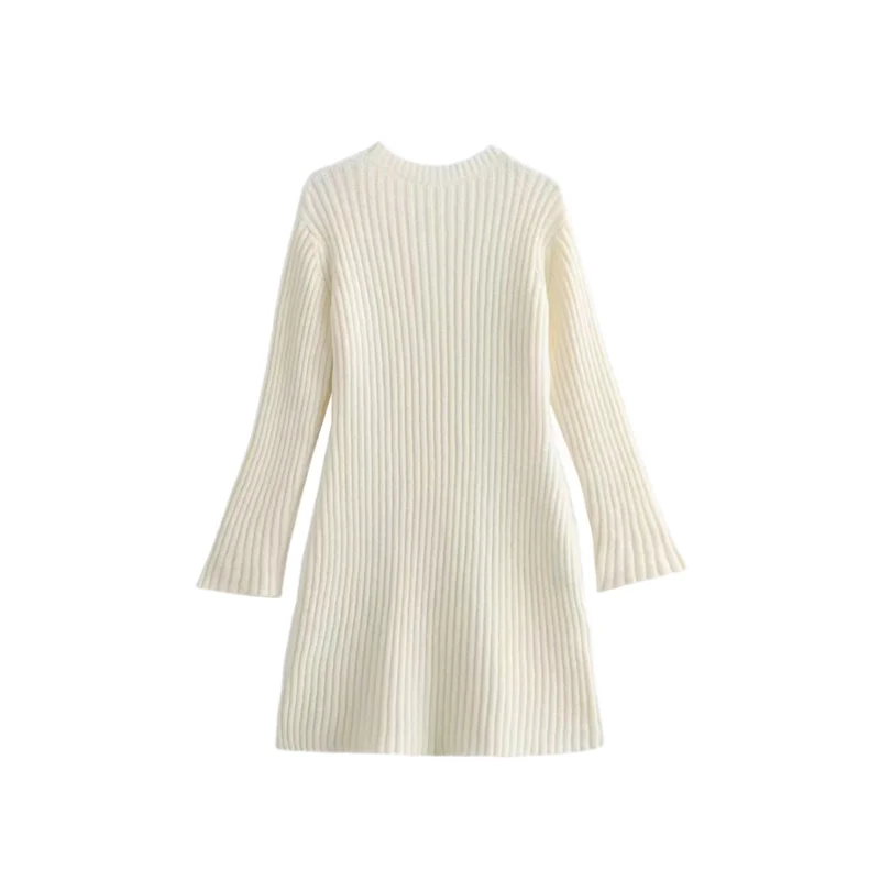 Damen Geripptes Feinstrick-Minikleid mit Glockenärmeln und taillierter Passform Drune