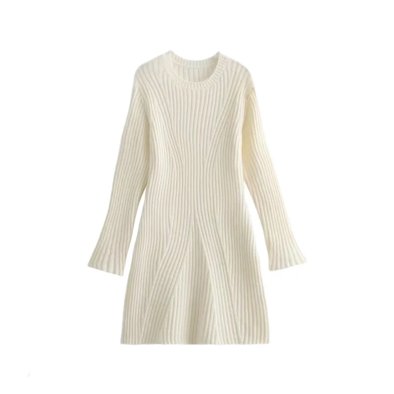 Damen Geripptes Feinstrick-Minikleid mit Glockenärmeln und taillierter Passform Drune