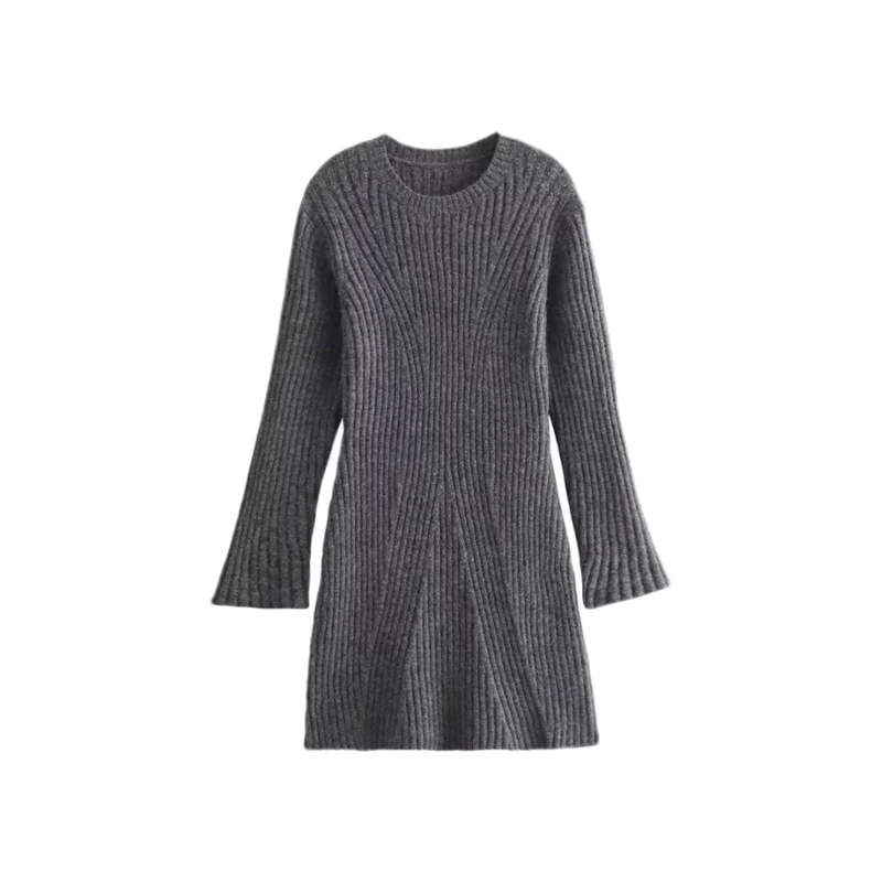 Damen Geripptes Feinstrick-Minikleid mit Glockenärmeln und taillierter Passform Drune