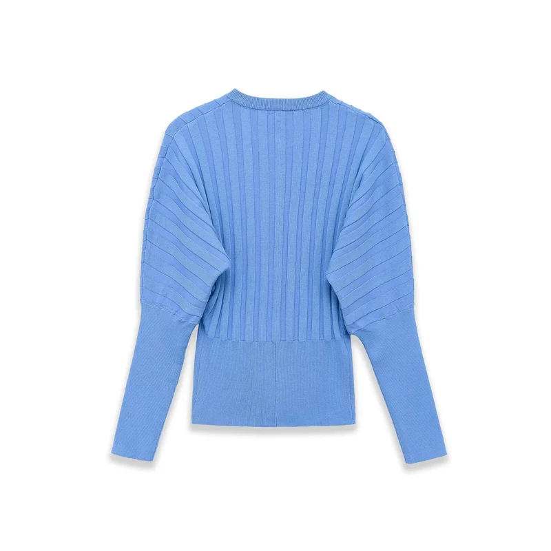 Damen Gerippte Strick-Cardigan mit Ballonärmeln und durchgehender Knopfleiste Drune