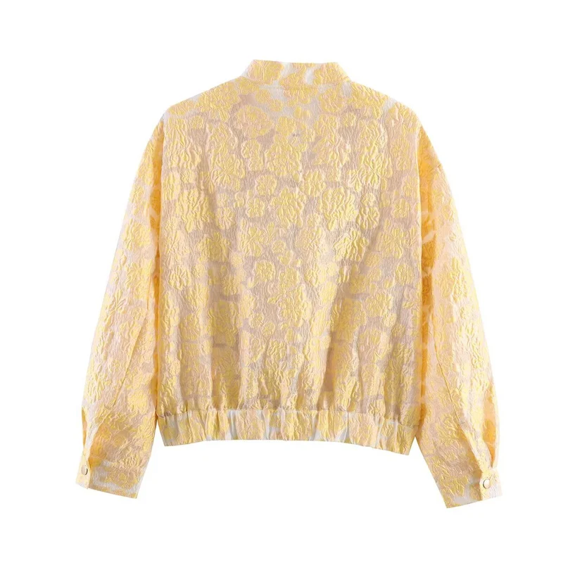 Damen Geprägte Bomberjacke mit Blumenjacquard, Reißverschluss und aufgesetzten Taschen Drune