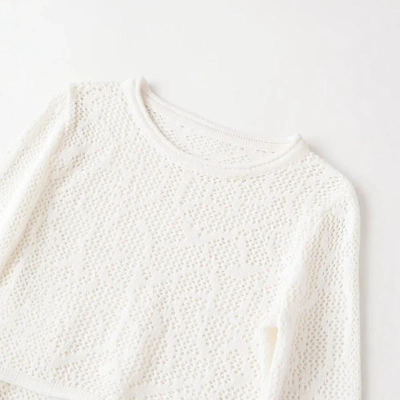 Damen gehäkeltes Cropped-Strickoberteil mit Trompetenärmeln Drune