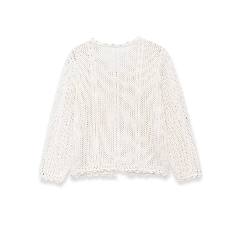 Damen gehäkelte Ajour-Strickjacke mit Häkelspitzenbesatz Drune
