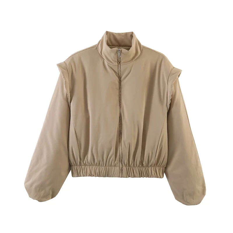 Damen Gefütterte Cropped-Stehkragenjacke mit elastischem Saum und Ballonärmeln Drune