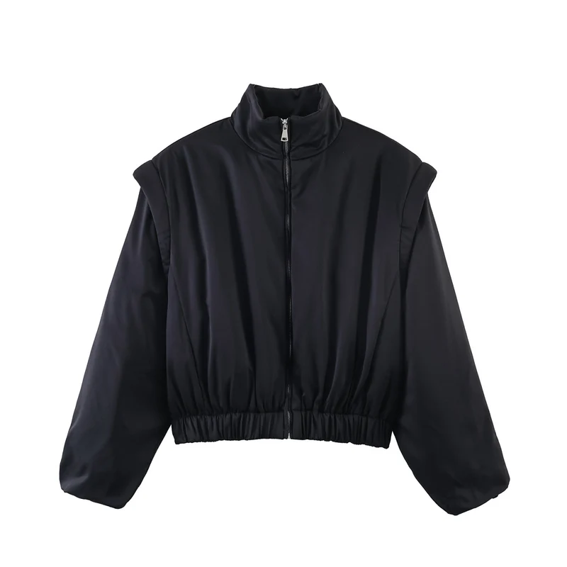 Damen Gefütterte Cropped-Stehkragenjacke mit elastischem Saum und Ballonärmeln Drune