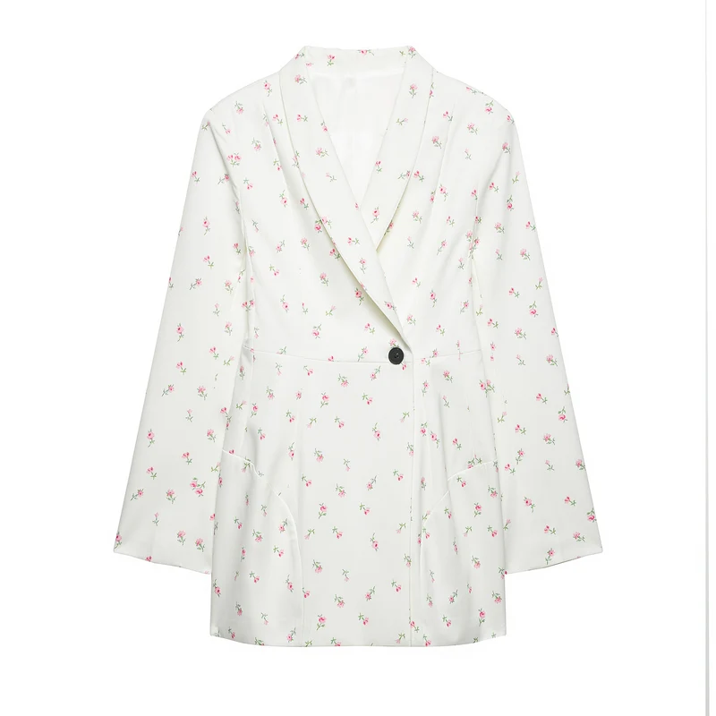 Damen Floraler Schalkragen-Blazer mit lockerem Schnitt und aufgesetzten Taschen Drune