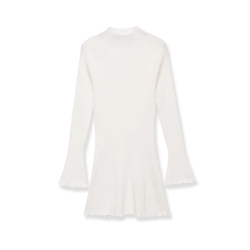 Damen Figurumschmeichelndes Rippstrickkleid mit Trompetenärmeln Drune