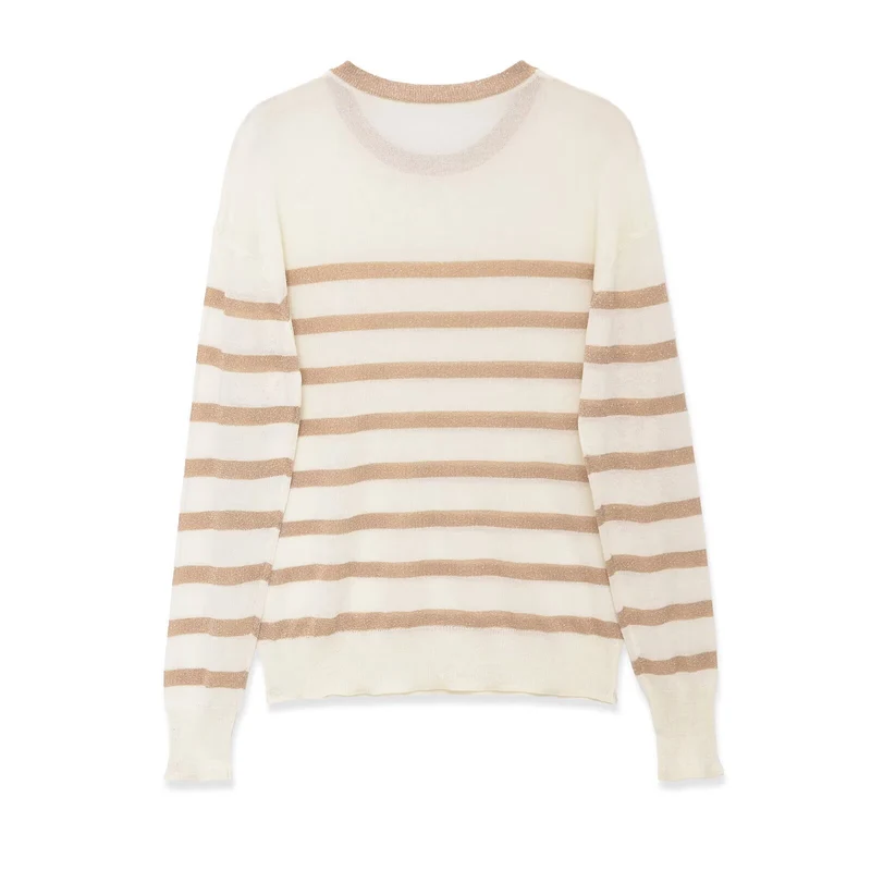 Damen Feinstrickpullover mit Lurex-Streifen und Rundhalsausschnitt Drune