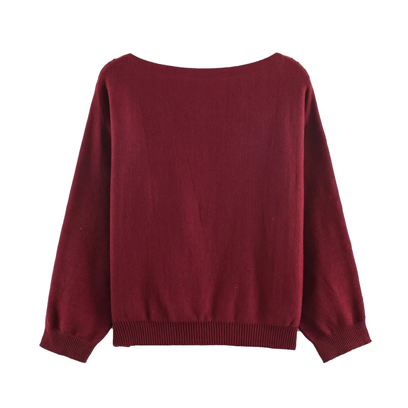 Damen Feinstrick-Pullover mit breitem U-Boot-Ausschnitt und Perlenapplikation Drune