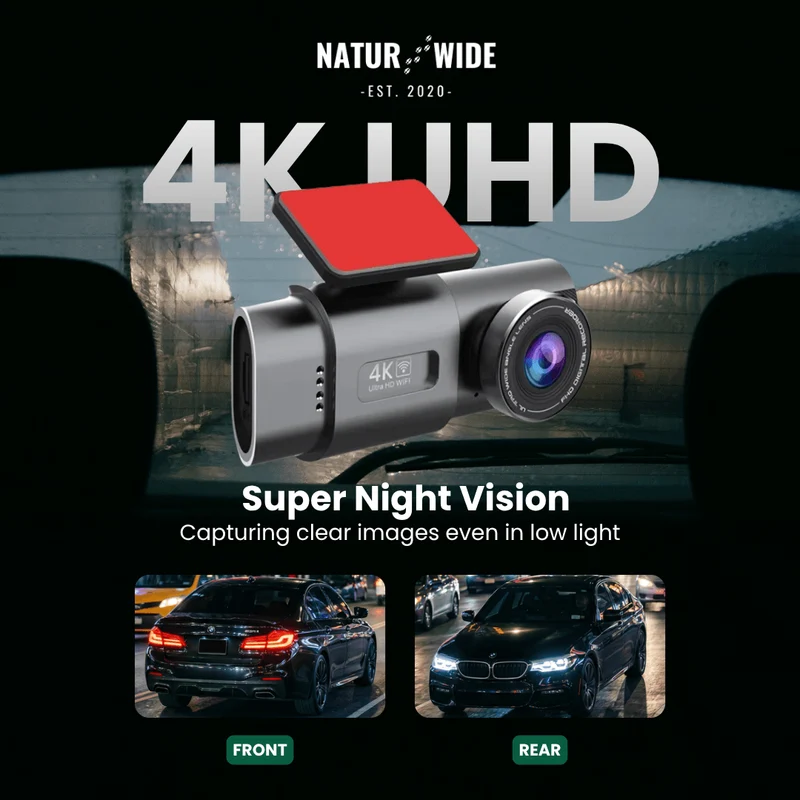 4K Dash Cam with Night Vision, Wi-Fi, GPS & 24H Parking Monitor