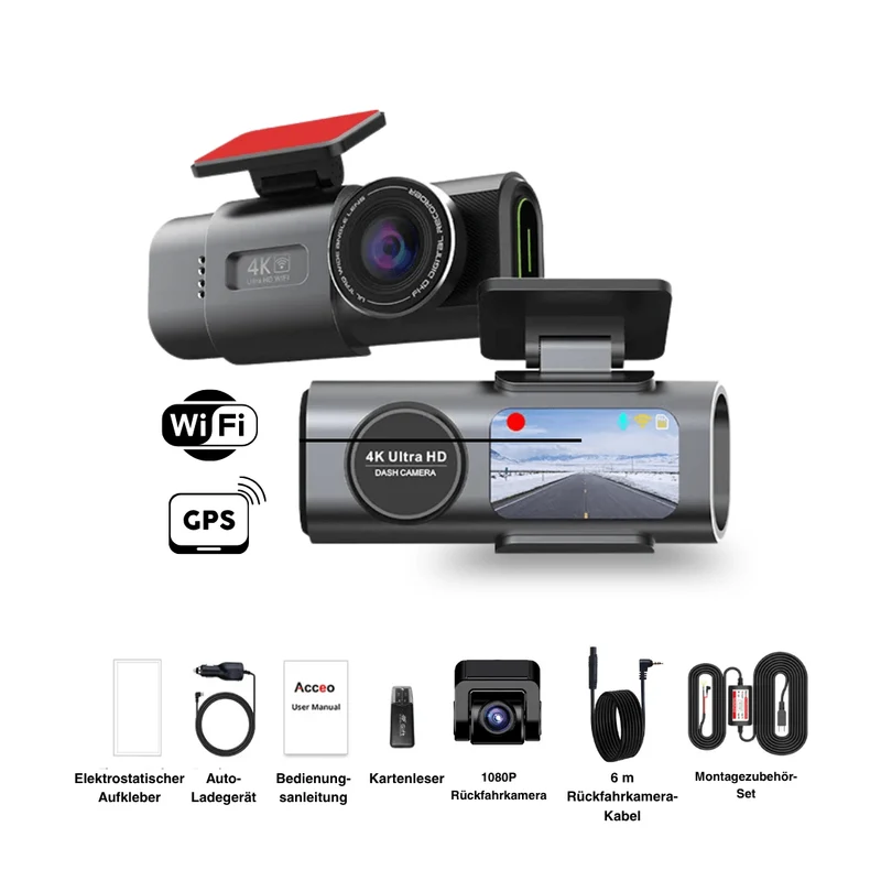 4K Dash Cam with Night Vision, Wi-Fi, GPS & 24H Parking Monitor
