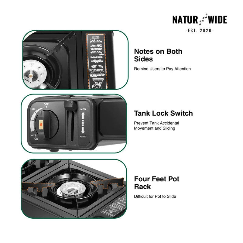 2500W Portable 2-Burner Camping Stove with Grill Tray & Carrying Case