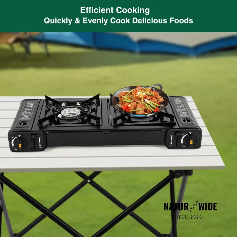 2500W Portable 2-Burner Camping Stove with Grill Tray & Carrying Case