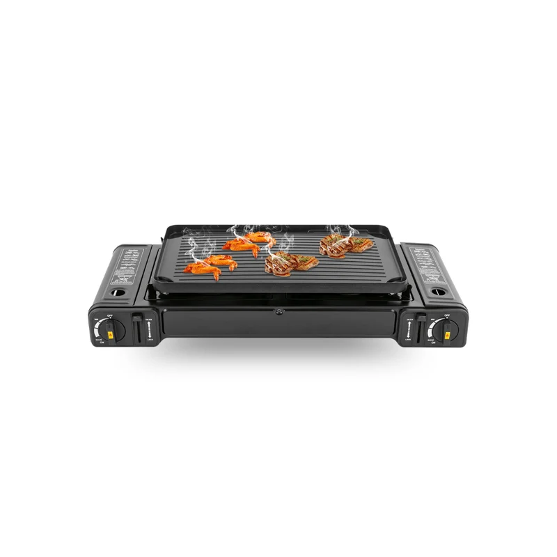 2500W Portable 2-Burner Camping Stove with Grill Tray & Carrying Case