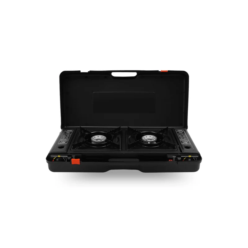 2500W Portable 2-Burner Camping Stove with Grill Tray & Carrying Case