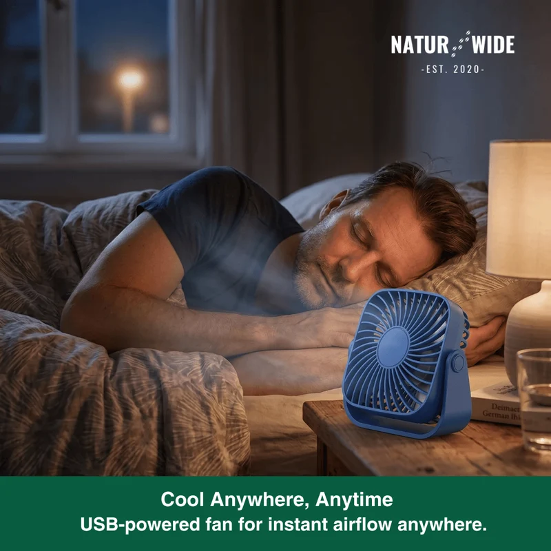USB Mini Desk Fan – 4-Inch Portable 3-Speed 360° Adjustable Fan