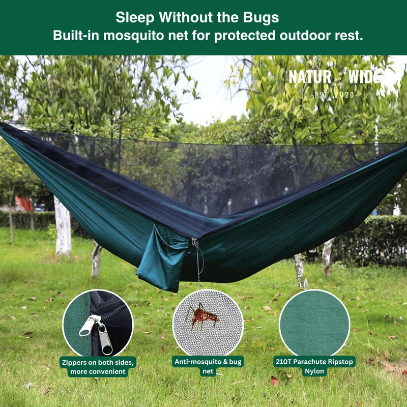 Camping Hammock with Mosquito Net, Rain Fly Tarp & Carry Bag