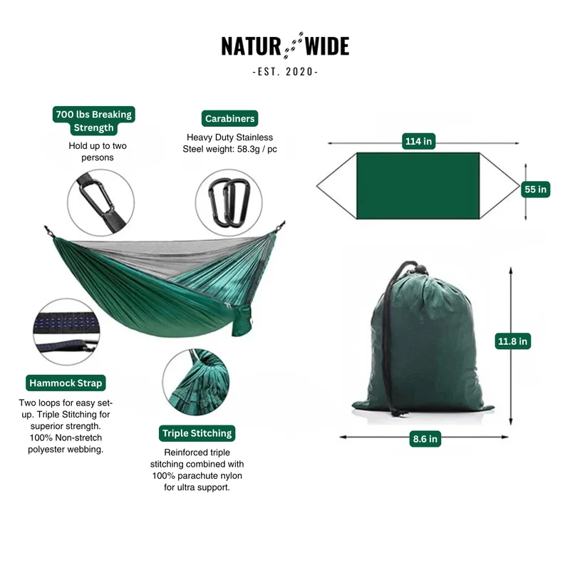 Camping Hammock with Mosquito Net, Rain Fly Tarp & Carry Bag
