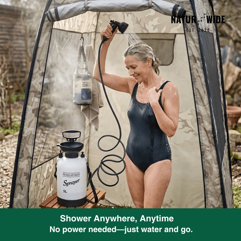Portable Manual Camping Shower – 3/5/8L Hand Pump with 3m Hose