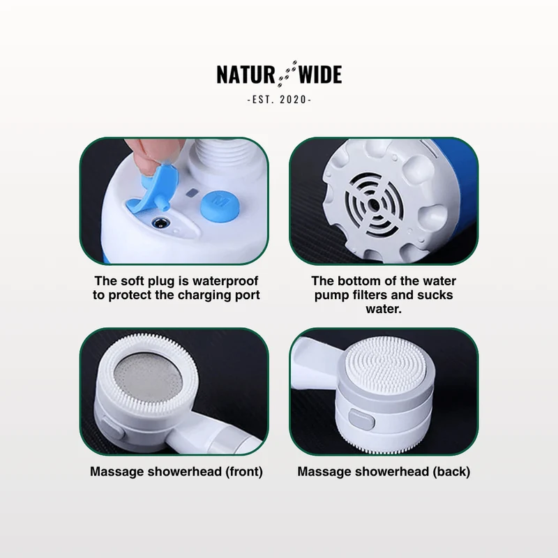 Electric Camping Shower Pump – 5000mAh Rechargeable with Display