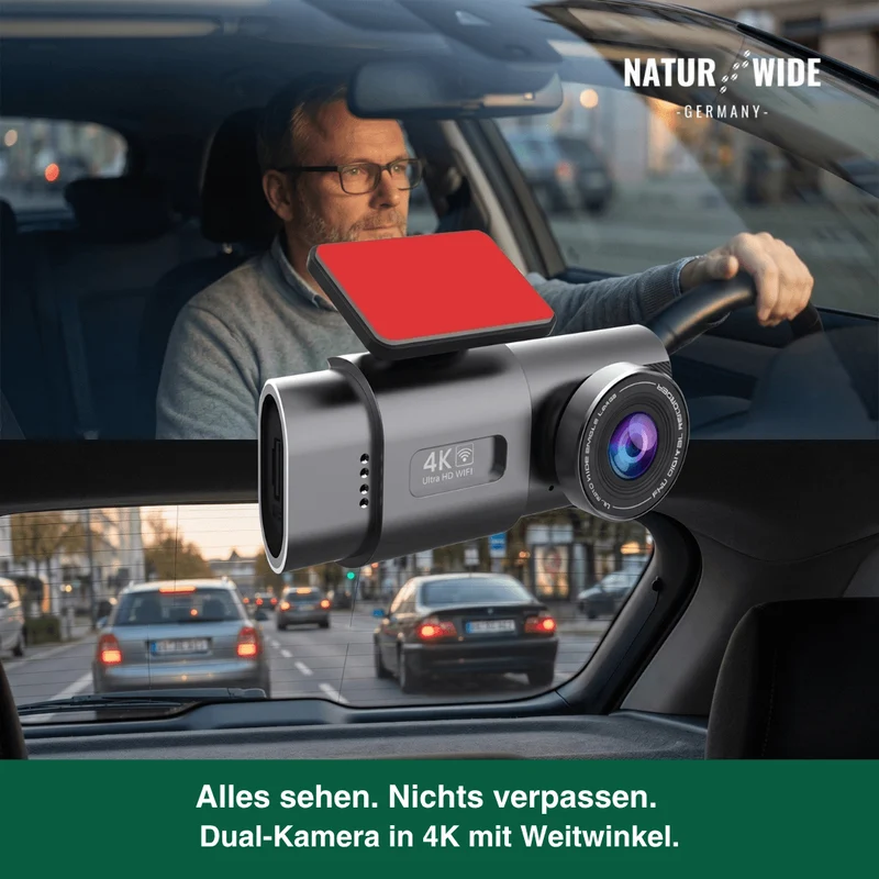 4K Dashcam mit Nachtsicht, Wi-Fi, GPS & 24H Parküberwachung