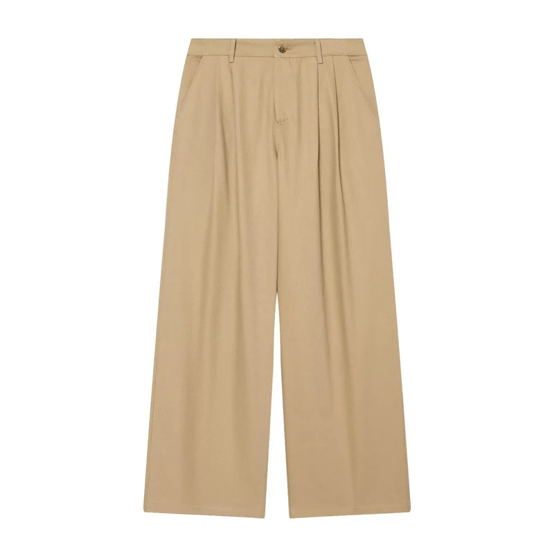 Damen Weite Culotte-Hose mit Bundfalten, Gürtelschlaufen und seitlichen Eingrifftaschen Drune