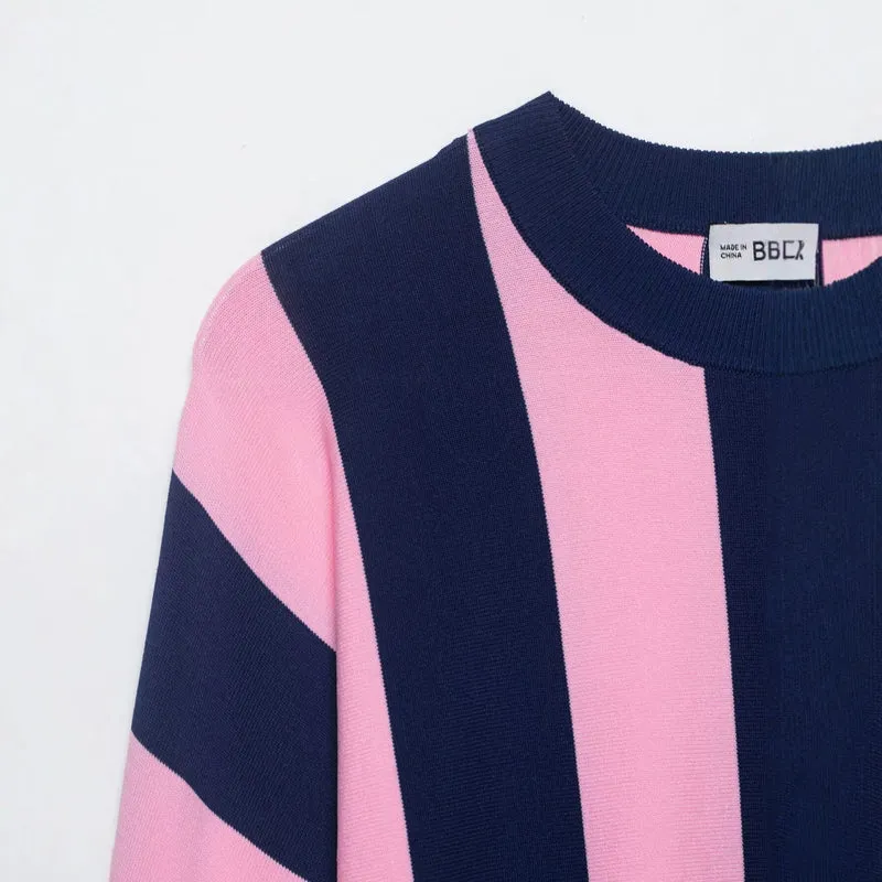 Damen weit geschnittener Strickpullover mit breiten Streifen und Raglanärmeln Drune