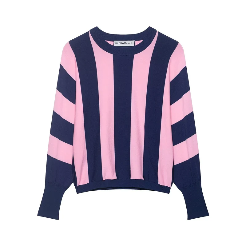 Damen weit geschnittener Strickpullover mit breiten Streifen und Raglanärmeln Drune