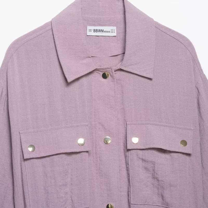 Damen Utility-Overshirt-Jacke mit Kordelzug und aufgesetzten Taschen Drune