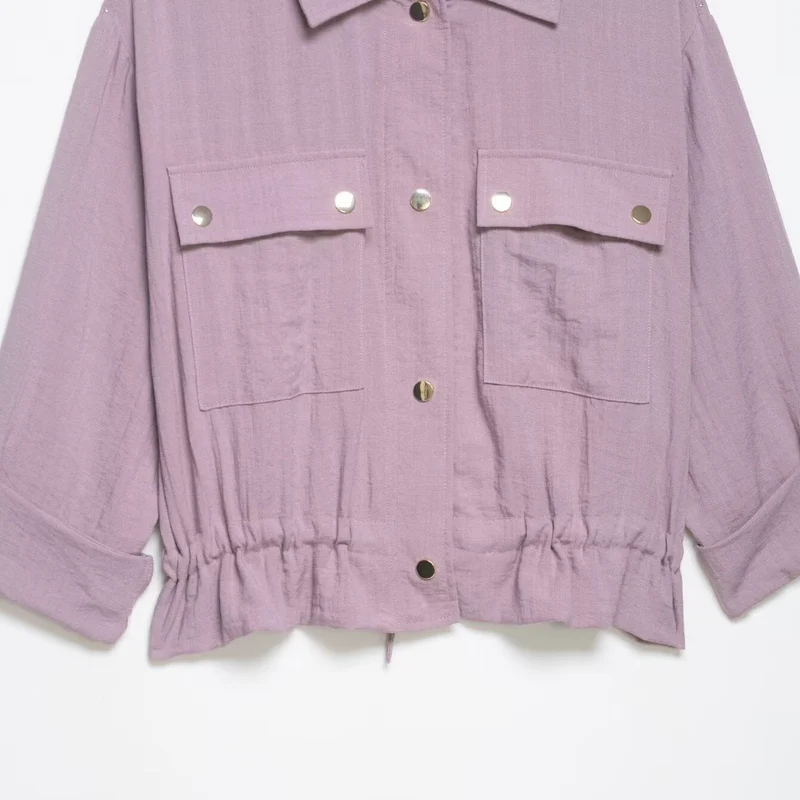 Damen Utility-Overshirt-Jacke mit Kordelzug und aufgesetzten Taschen Drune