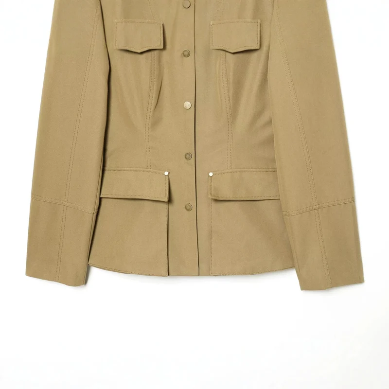 Damen Utility-Jacke mit Stehkragen, Pattentaschen und Schulterklappen Drune