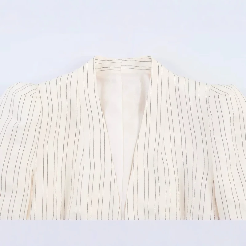 Damen Taillierter Peplum-Blazer mit tiefem V-Ausschnitt und Nadelstreifen Drune