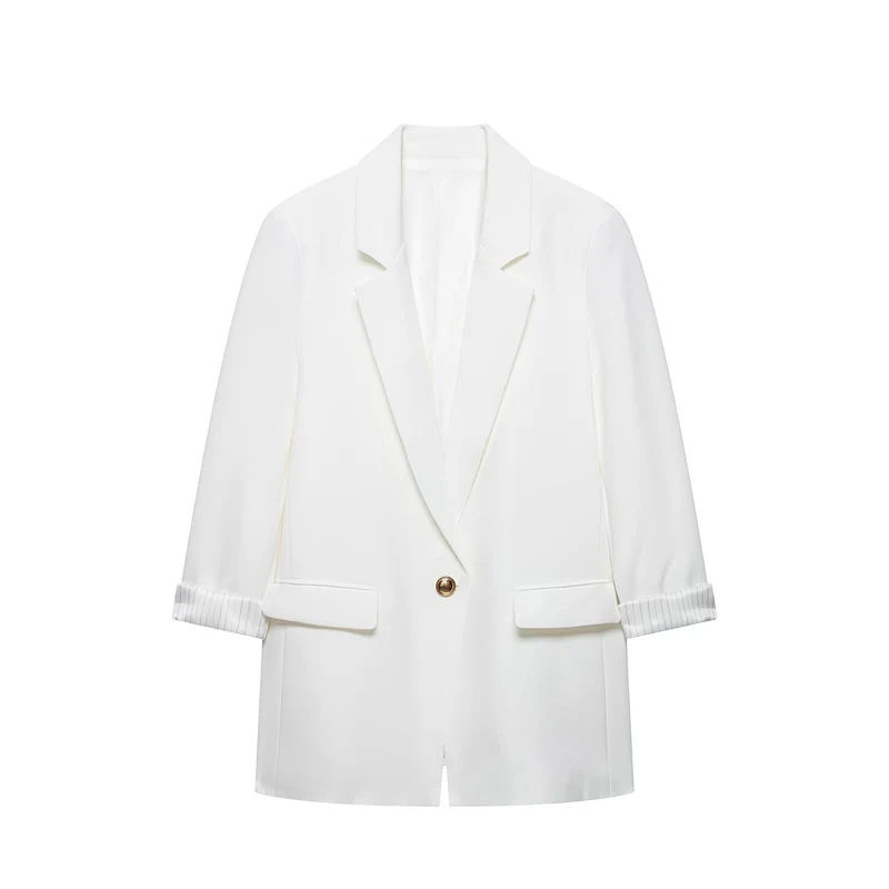 Damen taillierter Longblazer mit Umschlagärmeln und dekorativem Knopf Drune