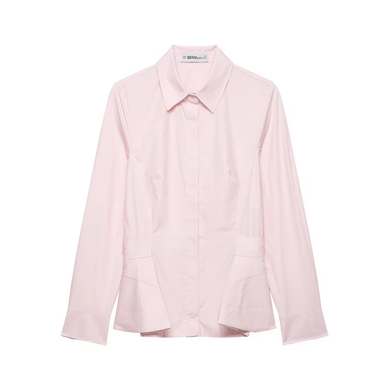 Damen Taillierter Hemdblazer mit verdeckter Knopfleiste, Eingrifftaschen und schmaler Silhouette Drune
