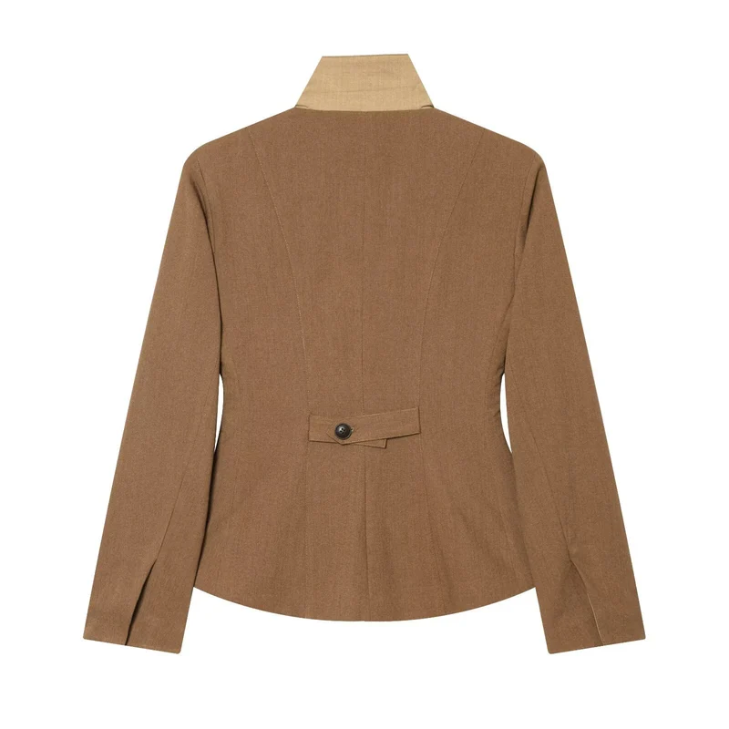 Damen Taillierter Blazer mit Stehkragen figurformenden Abnähern und Pattentaschen Drune