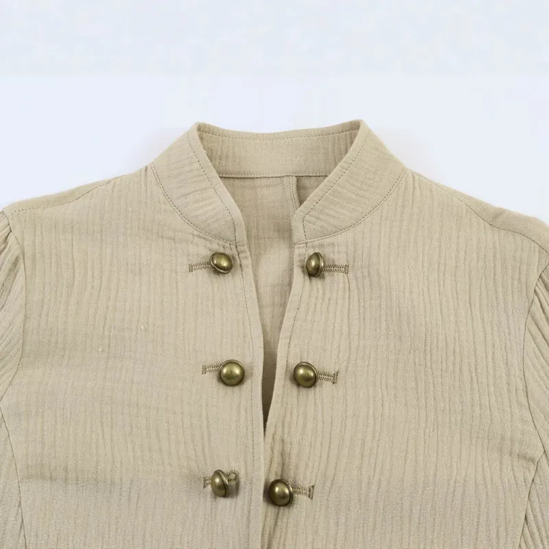 Damen Strukturierte Stehkragen-Jacke mit dekorativen Metallknöpfen Drune