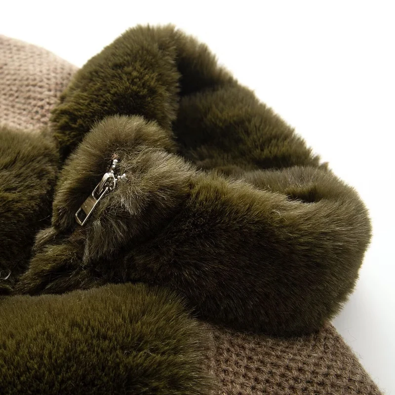 Damen Strickpullover-Jacke mit gesteppter Faux-Fur-Front und hohem Stehkragen Drune