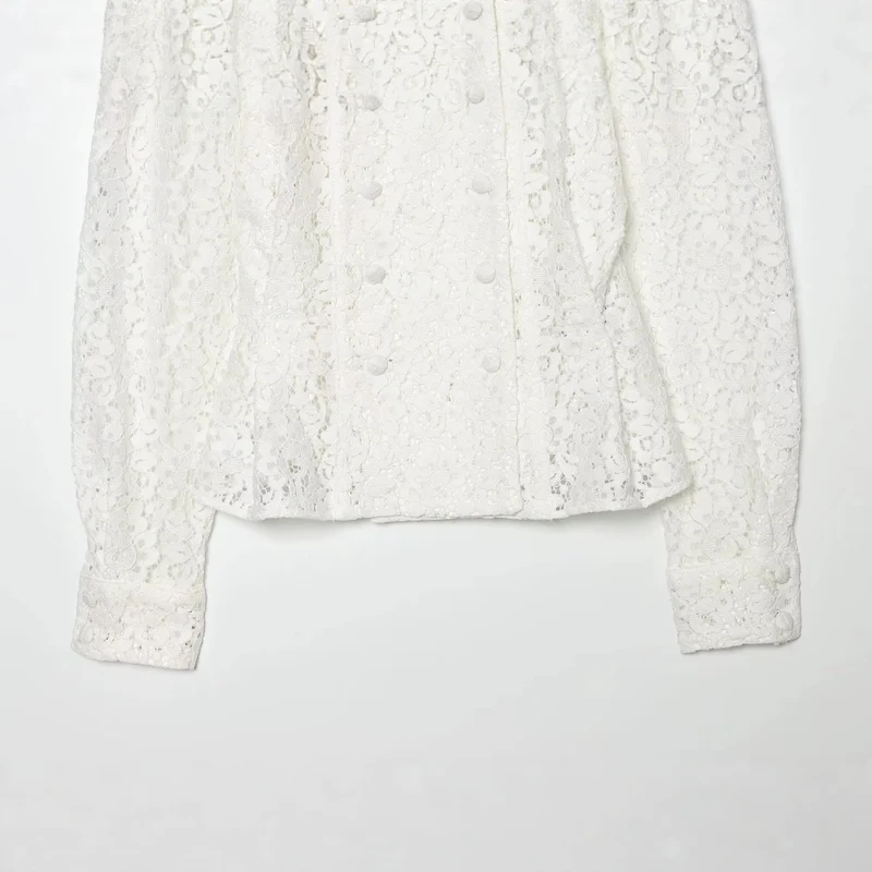Damen Spitzenjacke mit zarter Blumen-Spitze, dekorativer Knopfleiste und ballonärmeln Drune