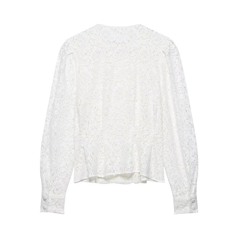 Damen Spitzenbluse im Jackenlook mit floralem Spitzenmuster und Zierknopfleiste Drune