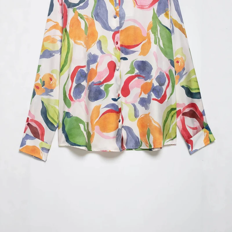 Damen Seidenoptik-Bluse mit Aquarell-Blumenprint Drune