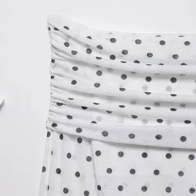 Damen Schulterfreies Langarm-Top mit Wasserfallkragen und Polka-Dot-Print Drune