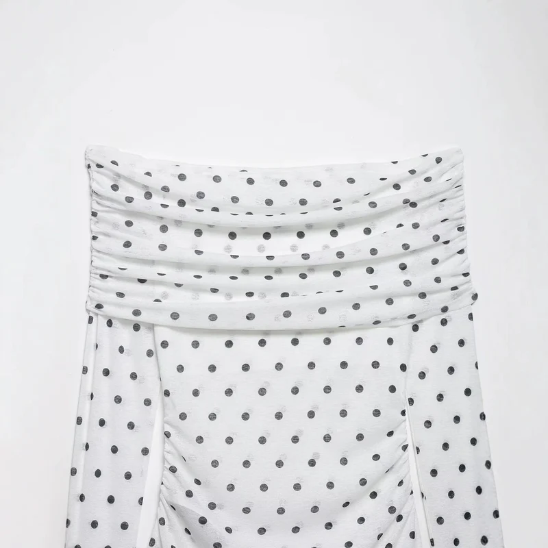 Damen Schulterfreies Langarm-Top mit Wasserfallkragen und Polka-Dot-Print Drune