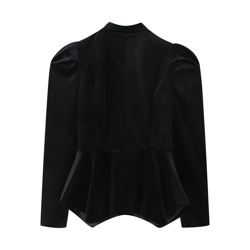 Damen Satinbluse mit Stehkragen, Puffärmeln und Peplum-Details Drune