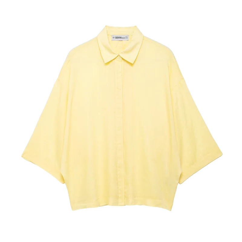 Damen Oversized Kurzarm‑Hemdbluse mit Kimonoärmeln und verdeckter Knopfleiste Drune