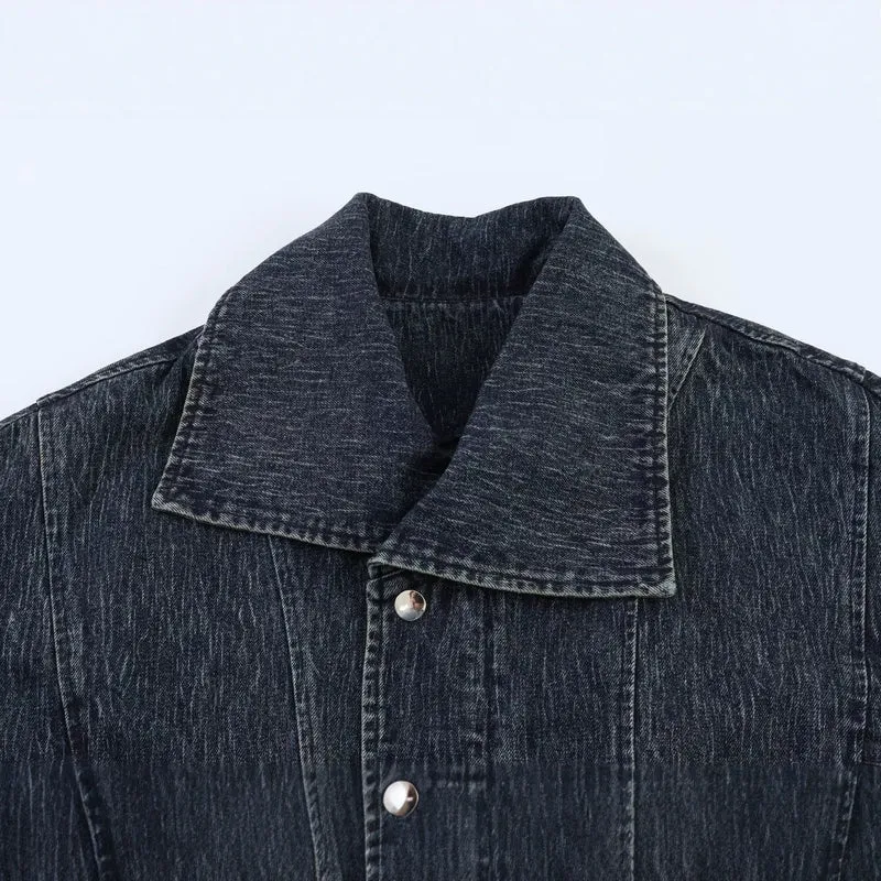 Damen Oversized-Jeansjacke mit großem Schalkragen und Used-Effekt Drune