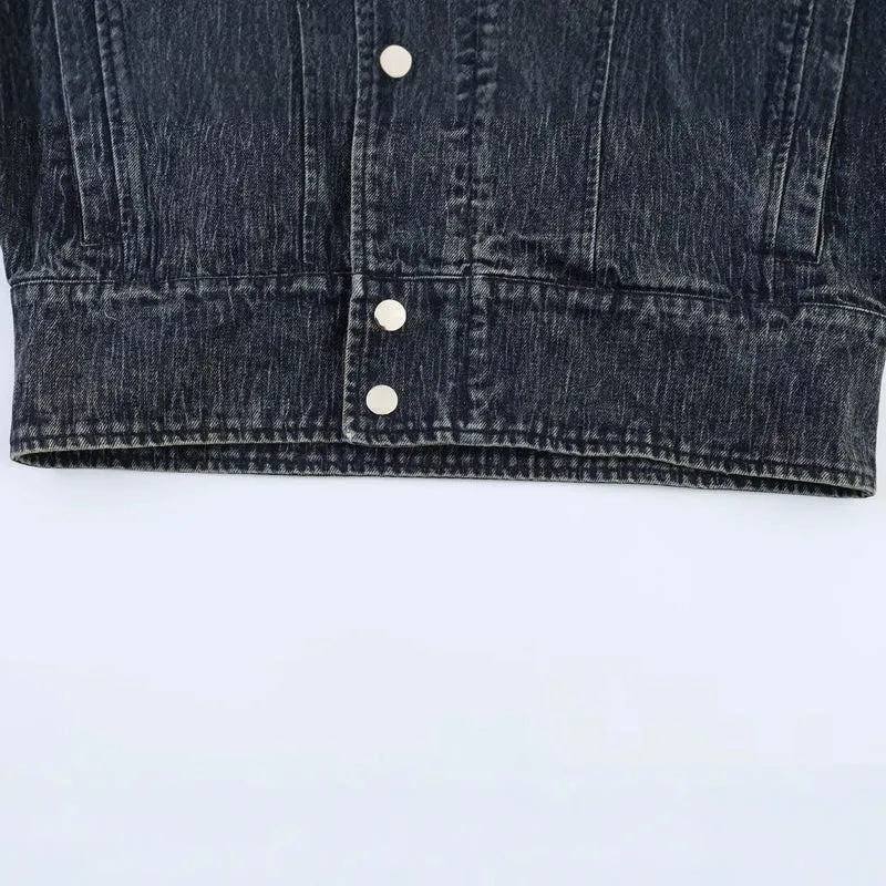 Damen Oversized-Jeansjacke mit großem Schalkragen und Used-Effekt Drune